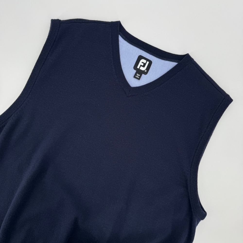FootJoy Mens XL Navy Blue 100% Wool V-Neck Golf Sweater Vest Classic Knit